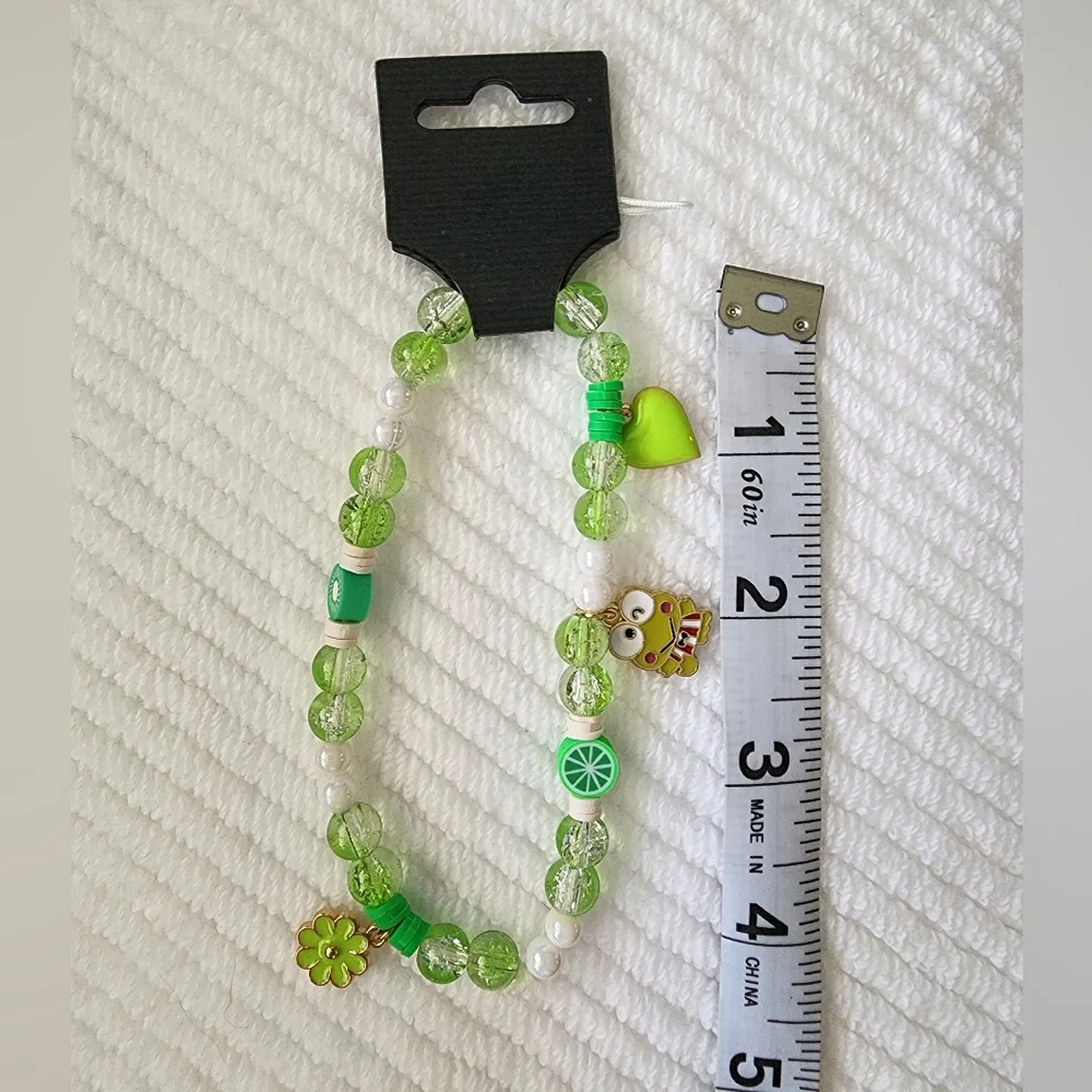 Green Beaded Keroppi Phone Charm